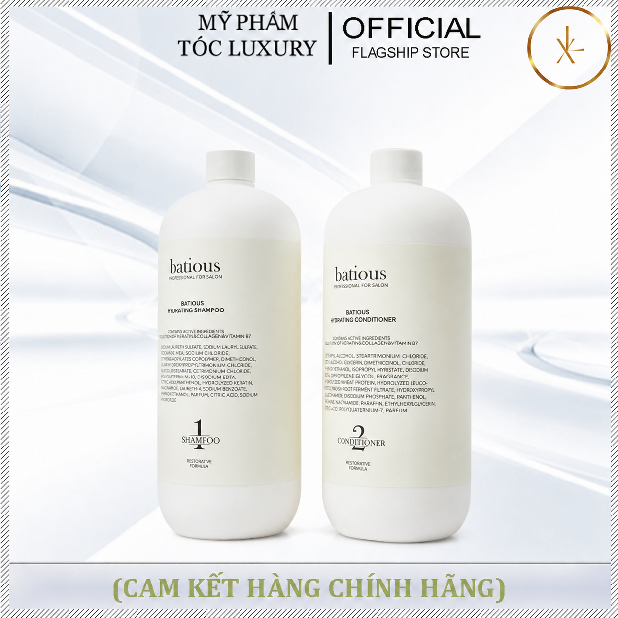 Dầu gội suôn mượt trị gàu Batious Hydrating 960ml- 500ml màu trắng