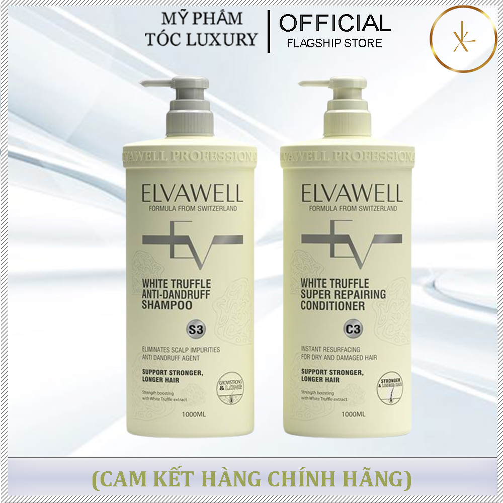 DẦU GỘI XẢ GIẢM GÀU SIÊU SUÔN MƯỢT ELVAWELL - 1000ML (MÀU TRẮNG)