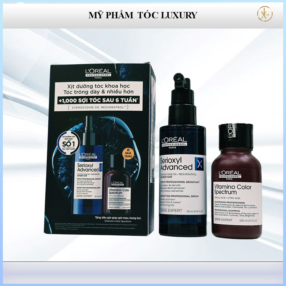 Bộ quà xịt mọc tóc Loreal serioxyl 90ml+gội dưỡng màu 100ml (UVN00901)
