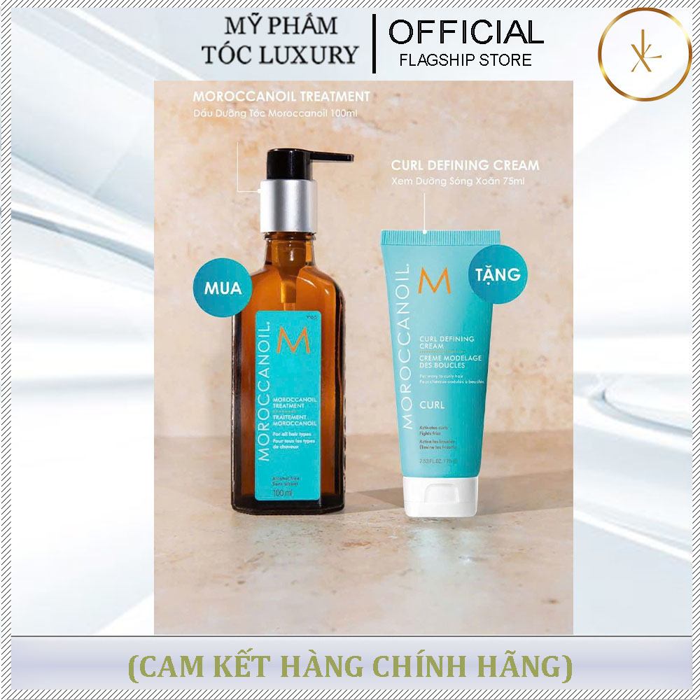 Set Tinh Dầu Dưỡng Tóc Moroccanoil 100ml Tặng Kem Định Hình Tóc Xoăn 75ml