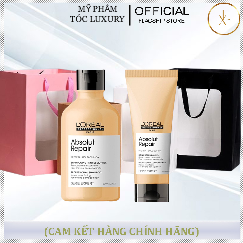 SET QUÀ TẶNG CẶP GỘI XẢ PHỤC HỒI TÓC HƯ TỔN LOREAL ABSOLUT REPAIR 300ML-200ML