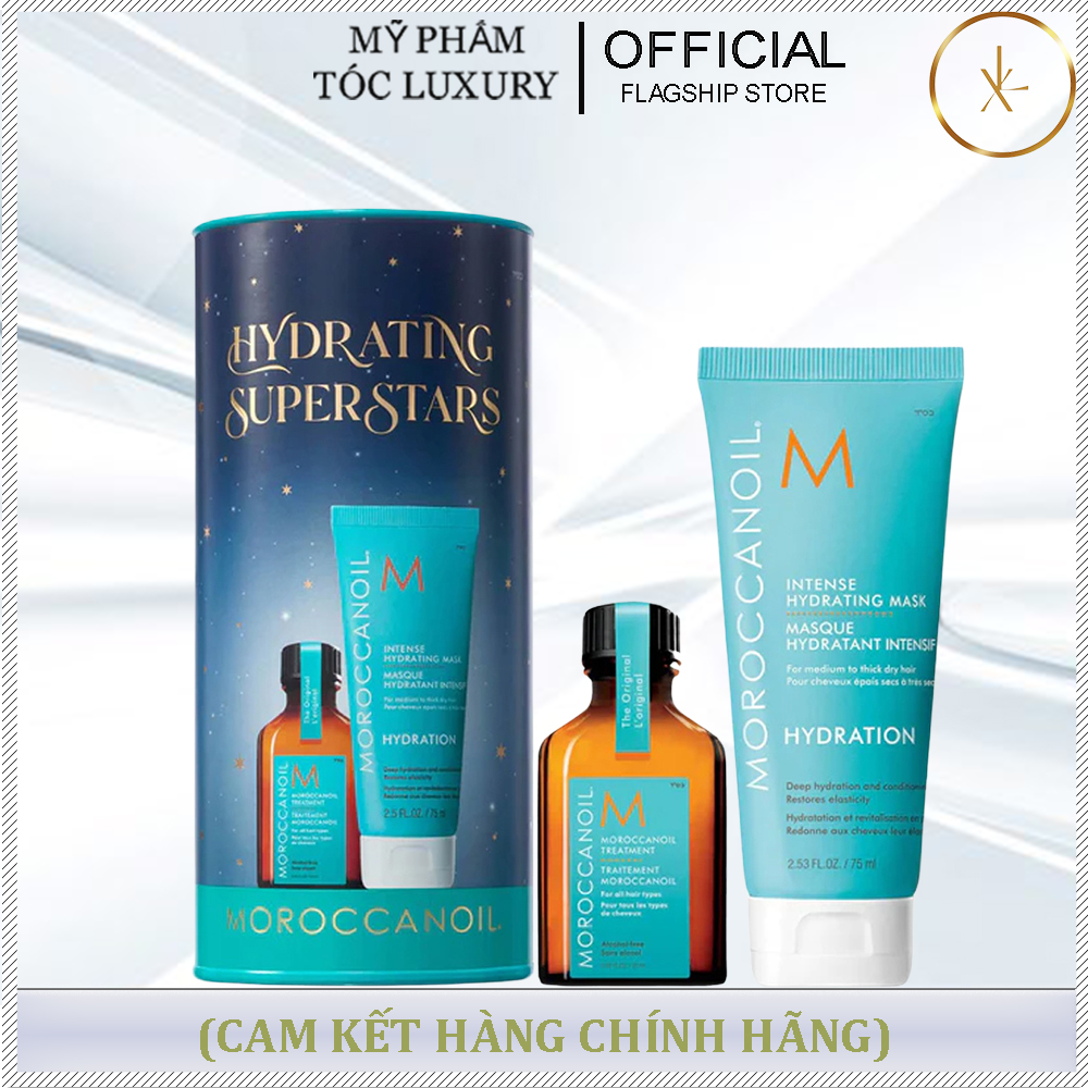 BỘ QUÀ TINH DẦU TẶNG HẤP DƯỠNG ẨM MOROCCANOIL HYDRATING SUPERSTARS 25ML + 75ML